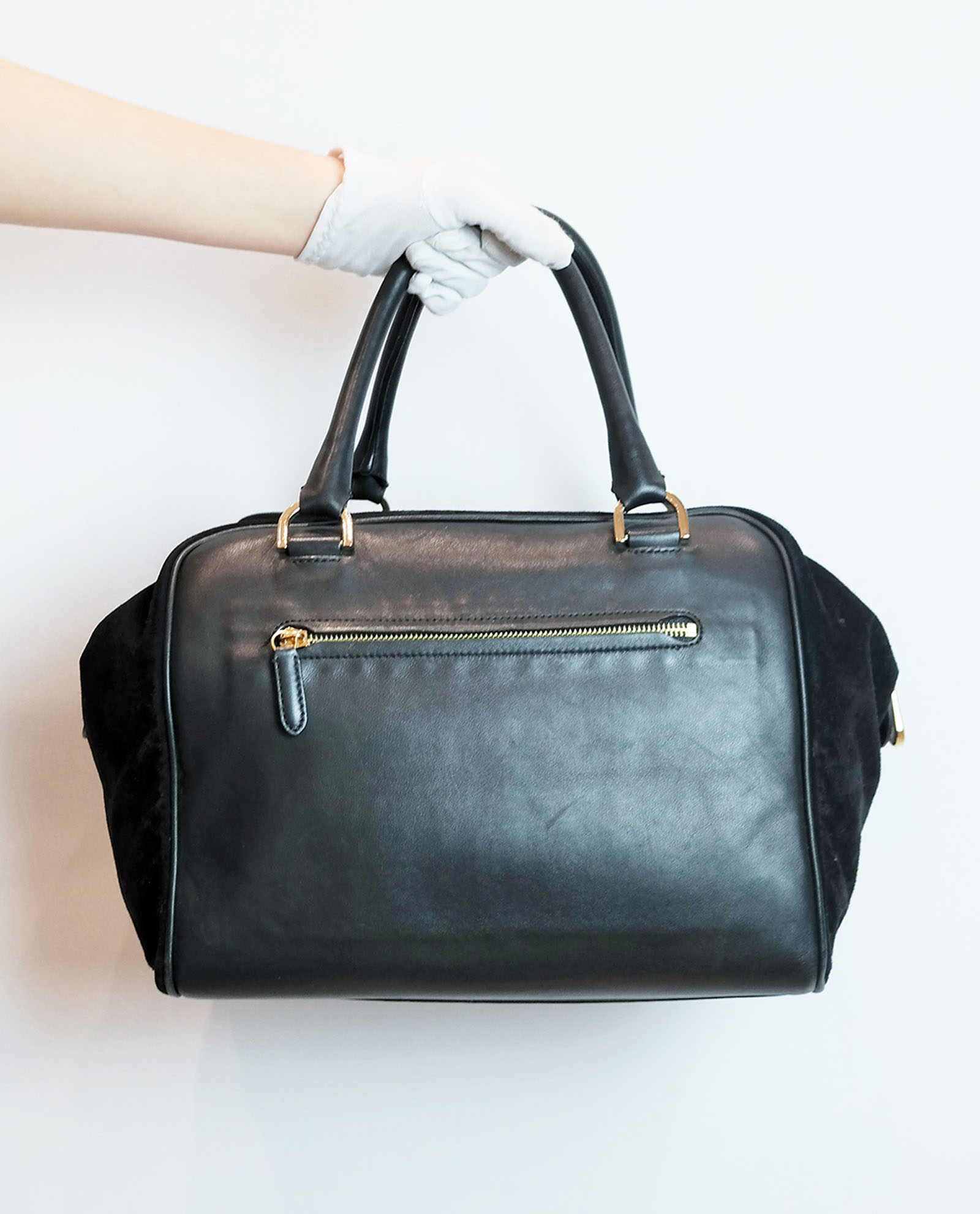 NK44 マルベリー Mulberry Maisie Clipper ボストンバッグ　ハンドバッグ ボア レザー ダークネイビー