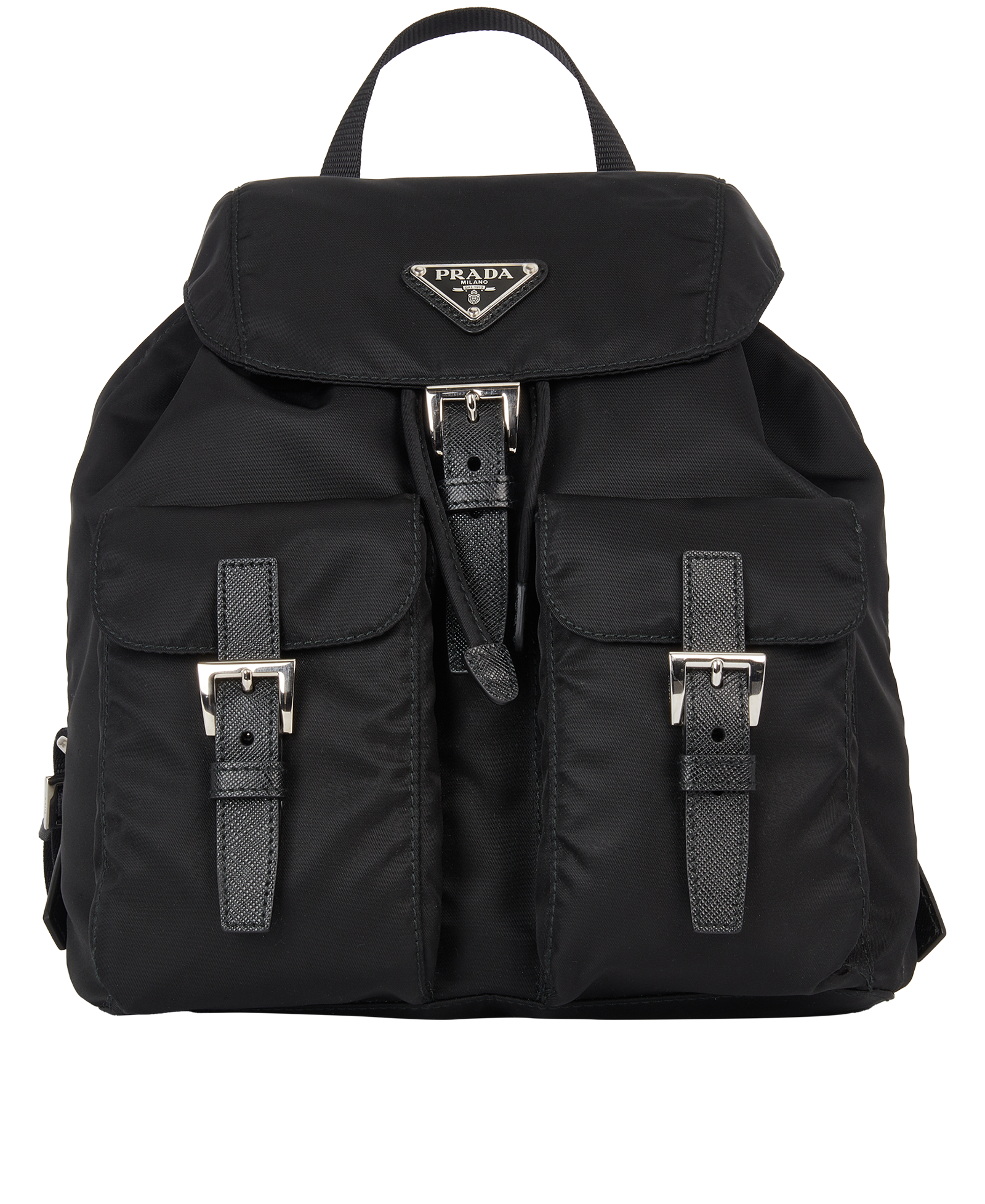 Pre-loved Triangle Logo Patched buckle re-nylon backpack - £850
