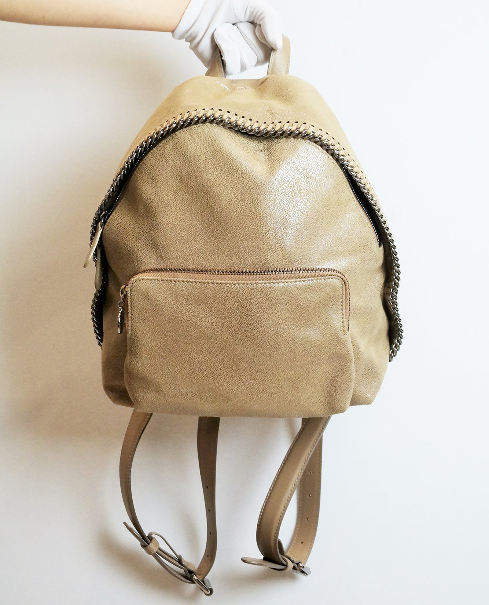 falabella mini backpack Stella McCartney Front Zip Shaggy Deer 58140 Fair Condition Stella McCartney Olive  Falabella