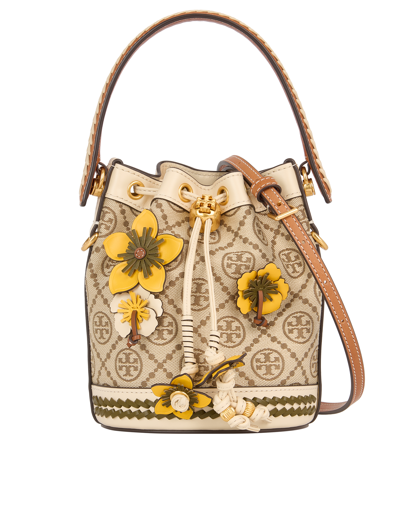 T Monogram Braided Floral Mini Bucket Bag, Tory Burch Designer
