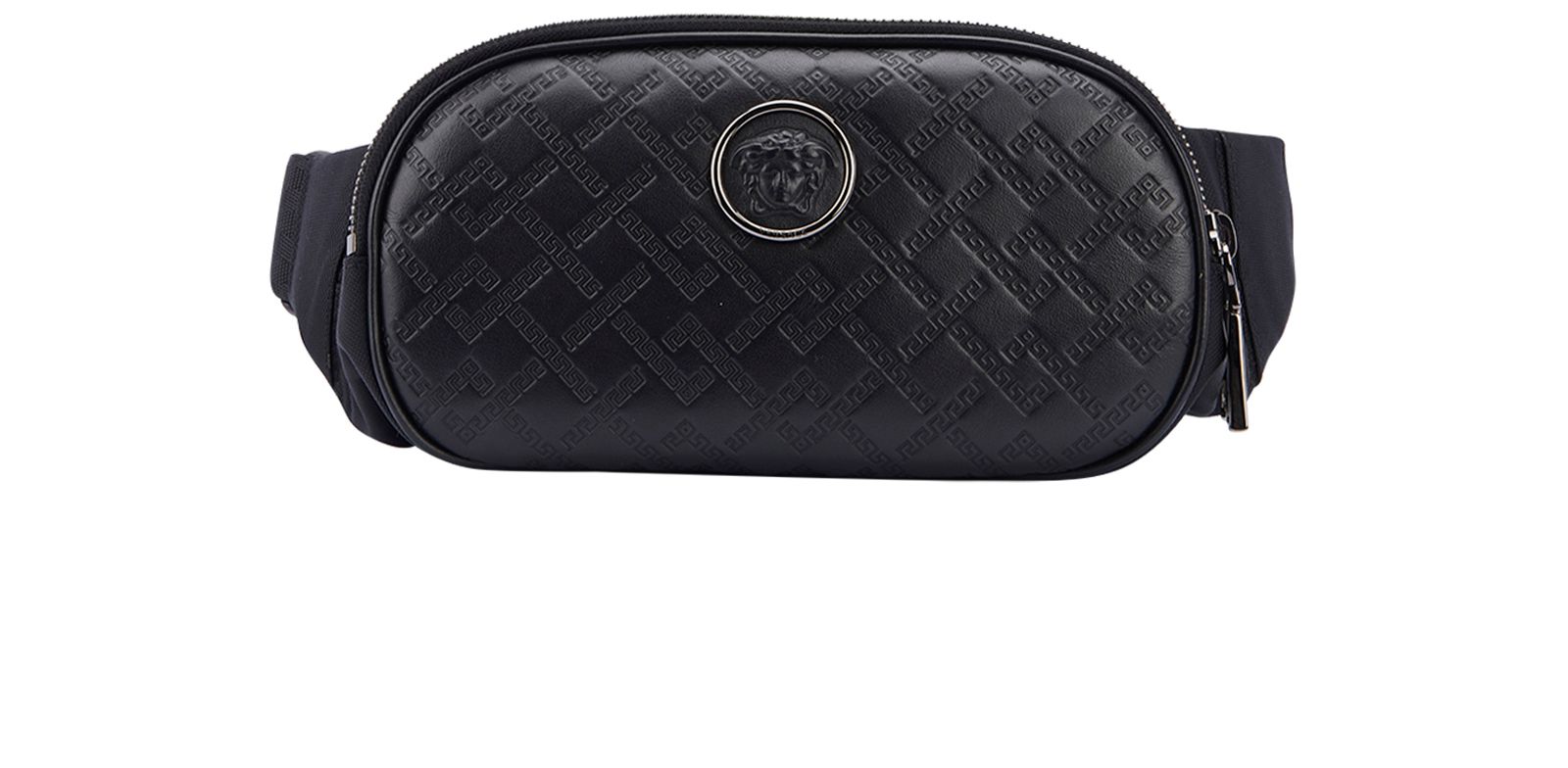 Versace Black Greek Key-Embossed Belt Bag Versace