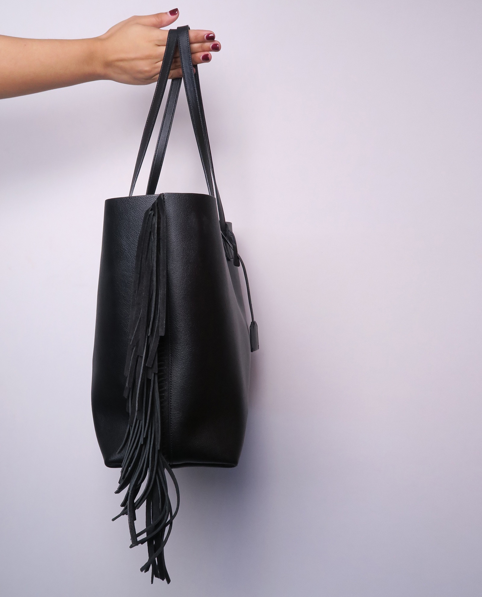 Saint Laurent Shopper Tote Suede with Studded Fringes Toy at 1stDibs