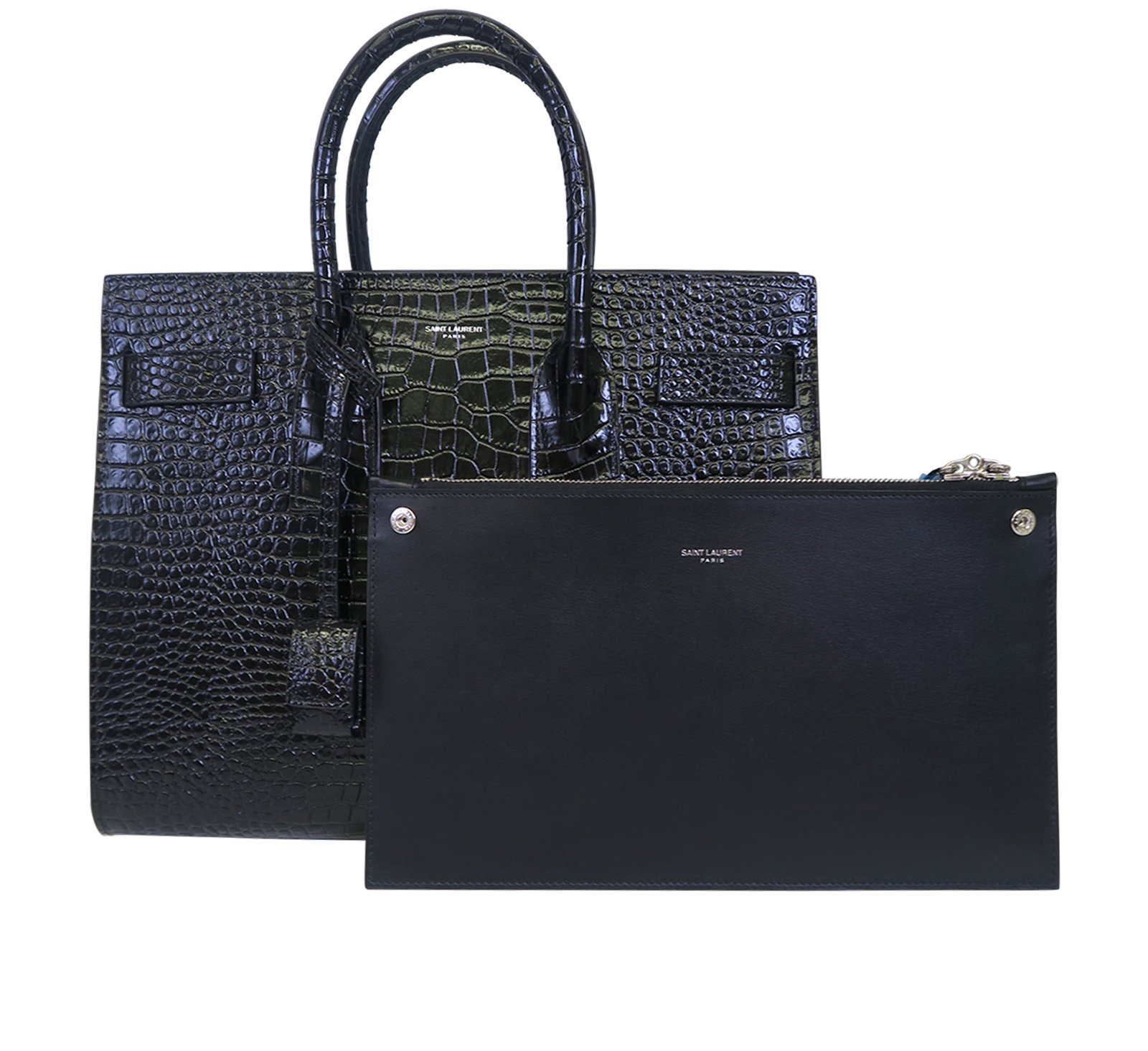saint laurent black patent crocodile handbag