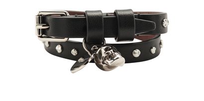 Alexander McQueen Double Wrap Studded Bracelet, &pound;150, Jewellery, Black, Leather, Front view