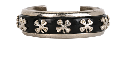 Chanel 98P Clover Cuff Bangle, &pound;290, Jewellery, Black/Silver, Brass/Enamel Coated Ceramic, Front view