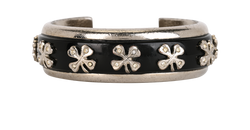 Chanel 98P Clover Cuff Bangle, Brass/Enamel, Silver/Black, 2*