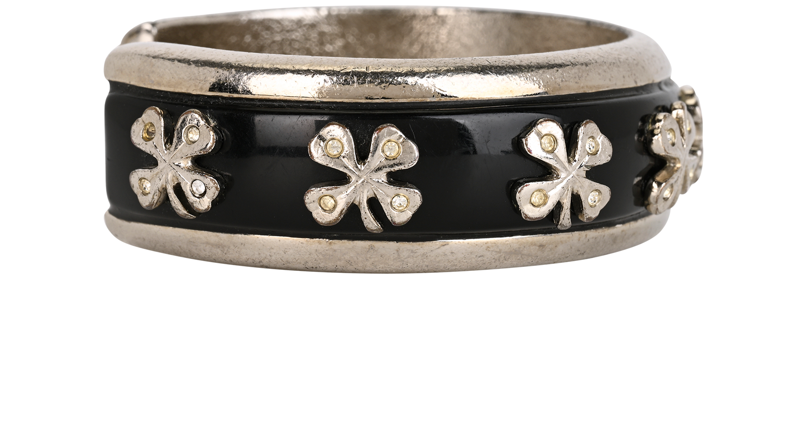 Chanel 98P Clover Cuff Bangle, &pound;290, Jewellery, Black/Silver, Brass/Enamel Coated Ceramic, Side view