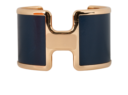 Hermes Olympe Cuff Bracelet, &pound;410, Jewellery, Navy/Rose Gold, Brass/Leather, Front view