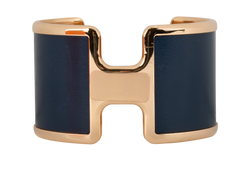 Hermes Olympe Cuff Bracelet, Brass/Leather, Blue/RoseGold, MIF, B/DB, 3*