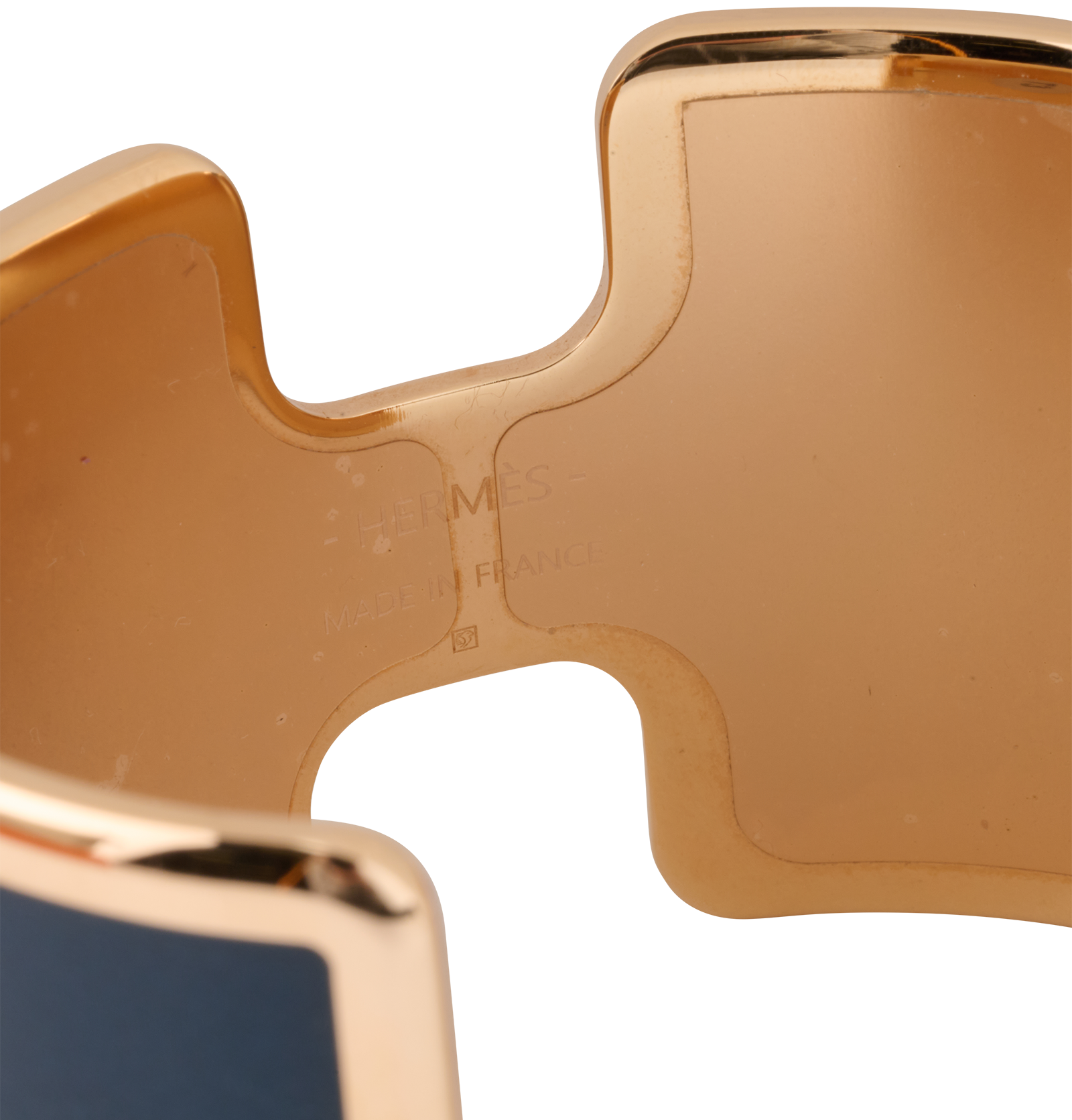 Hermes Olympe Cuff Bracelet, &pound;410, Jewellery, Navy/Rose Gold, Brass/Leather, Other view