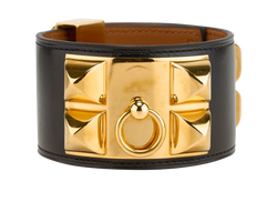 Hermes Collier De Chien Bracelet, Leather, Black, MIF, Sz L, 2*