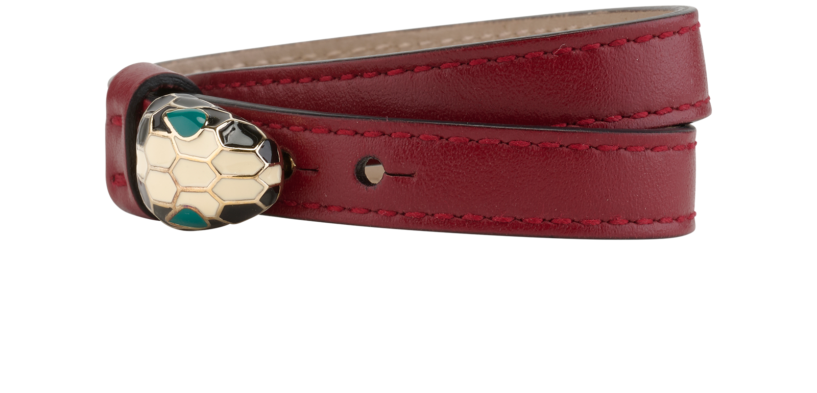 Bulgari Serpenti Forever Bracelet, &pound;275, Jewellery, Red, Leather, Side view