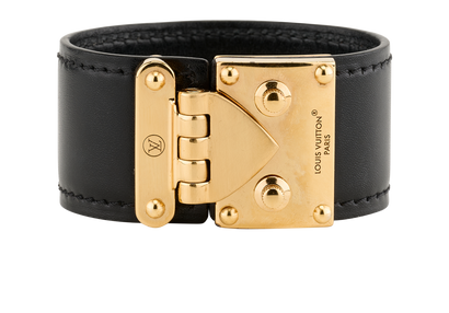 Louis Vuitton S-Lock Cuff, &pound;275, Jewellery, Black/Gold, Leather, Front view