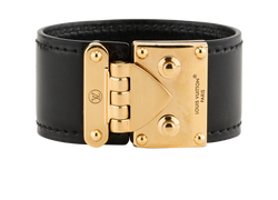 Louis Vuitton S-Lock Cuff, Leather/Brass, Black/Gold, DB, 2*