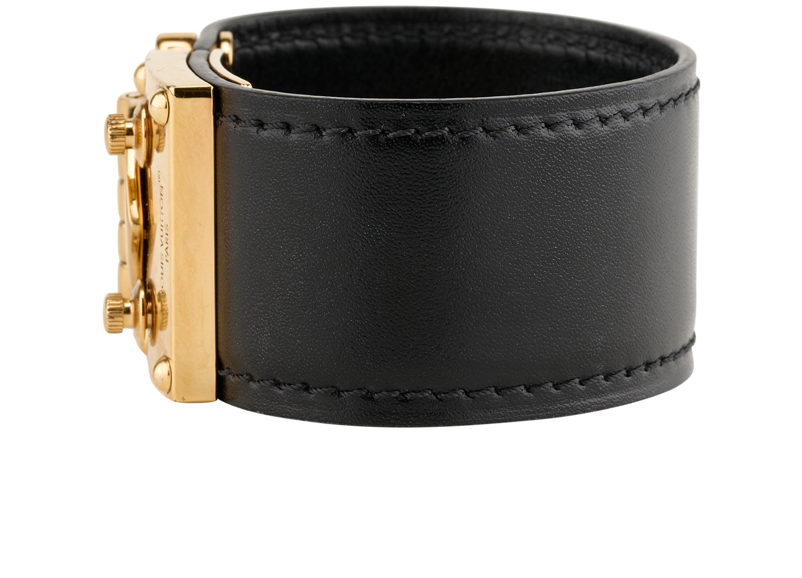 Louis Vuitton S-Lock Cuff, &pound;275, Jewellery, Black/Gold, Leather, Bottom view