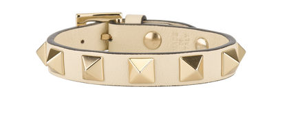 Valentino Rockstud Bracelet, &pound;120, Jewellery, Cream, Brass/Leather, Front view