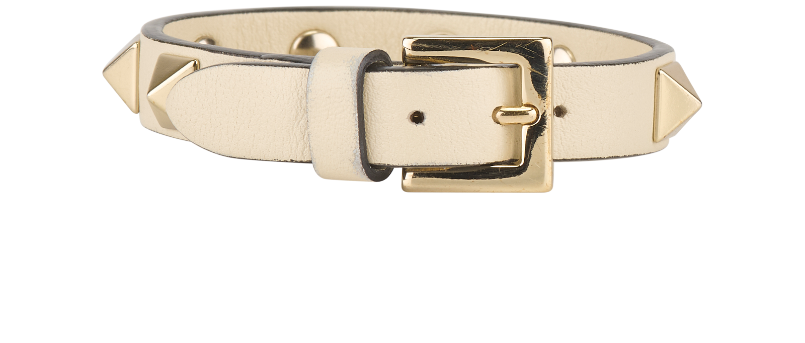 Valentino Rockstud Bracelet, &pound;120, Jewellery, Cream, Brass/Leather, Back view