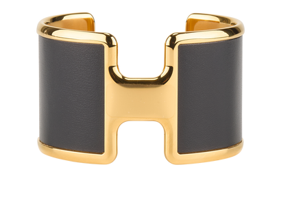 Hermes Olympe Cuff Bracelet, &pound;450, Jewellery, Black/Gold, Leather, Front view