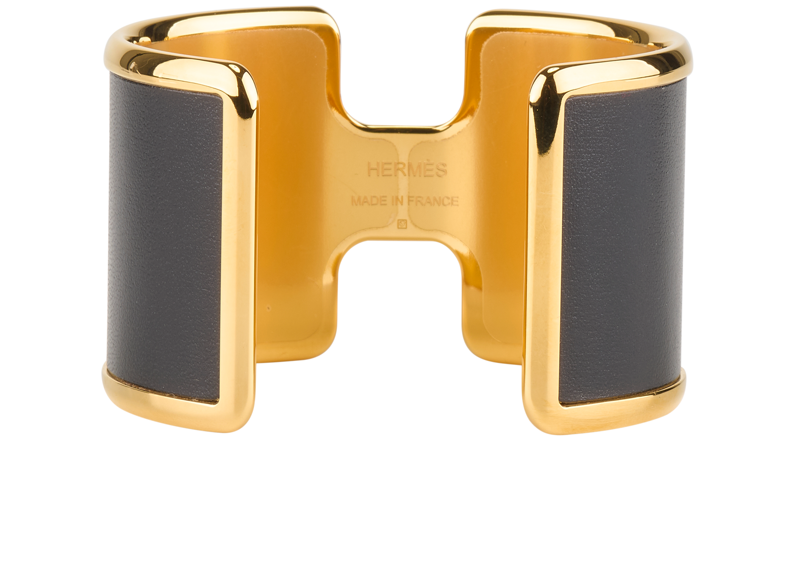 Hermes Olympe Cuff Bracelet, &pound;450, Jewellery, Black/Gold, Leather, Back view