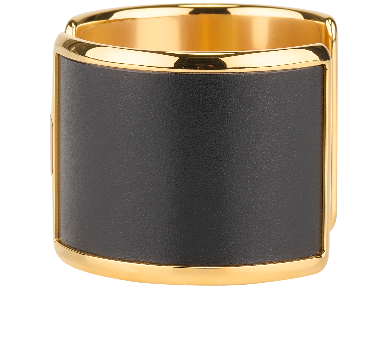 Hermes Olympe Cuff Bracelet, &pound;450, Jewellery, Black/Gold, Leather, Bottom view