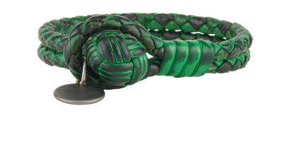 Bottega Veneta Wear-Effect Intrecciato Bracelet, &pound;50, Jewellery, Green, Leather, Front view