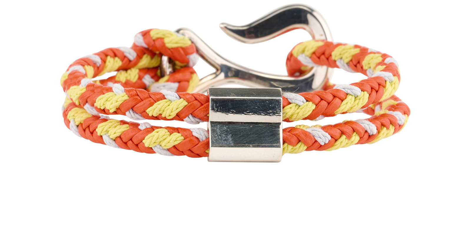 Bottega Veneta Braided Bracelet, &pound;210, Jewellery, Orange, Leather/Silver, Back view