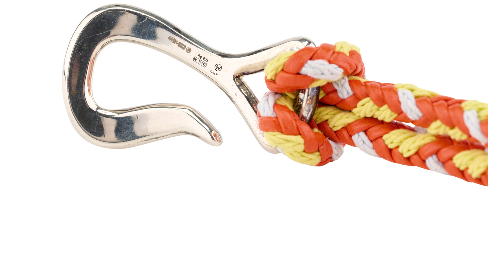 Bottega Veneta Braided Bracelet, &pound;210, Jewellery, Orange, Leather/Silver, Other view