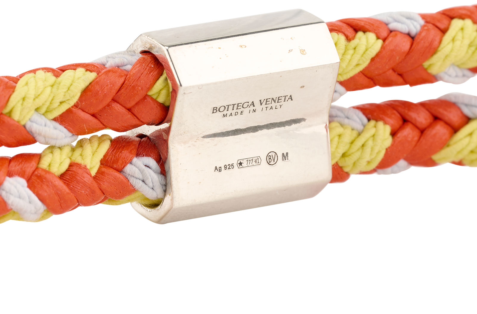 Bottega Veneta Braided Bracelet, &pound;210, Jewellery, Orange, Leather/Silver, Other view