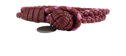 Bottega Veneta Intrecciato Double Warp Bracelet, &pound;150, Jewellery, Burgundy/Pink, Leather, Front view