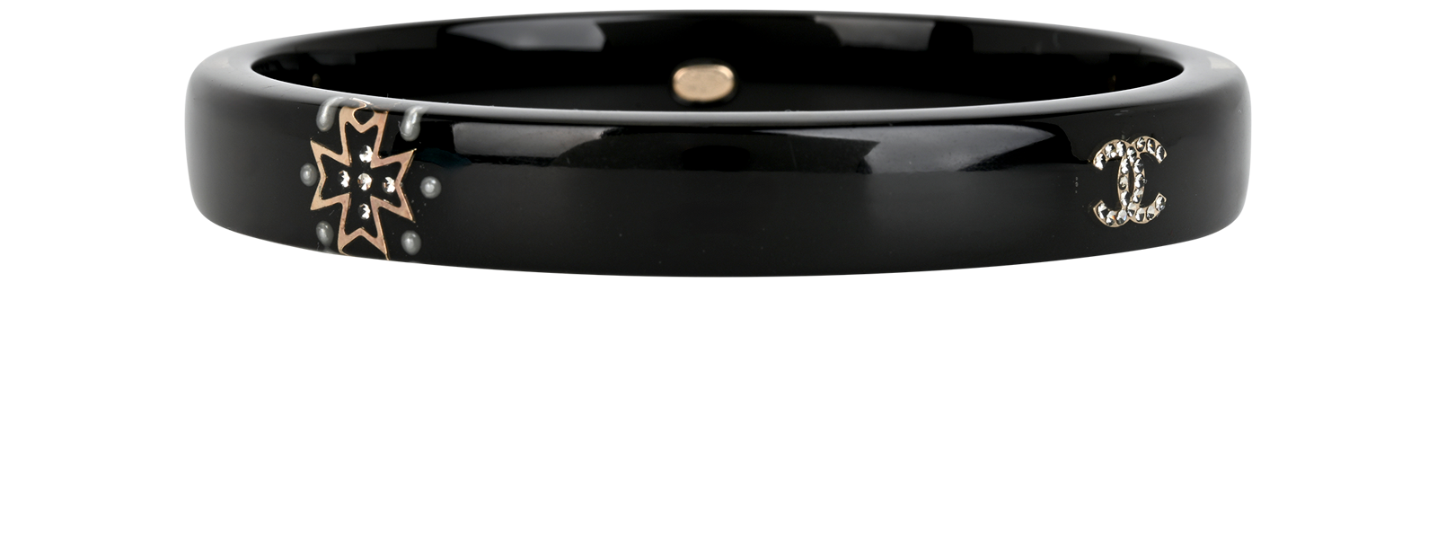 Chanel 09A CC Cross Bangle, &pound;395, Jewellery, Black/Gold, Resin, Bottom view