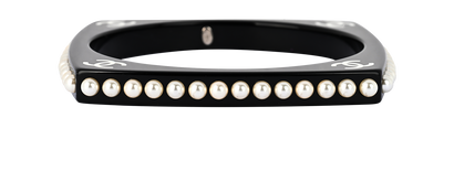 Chanel 15P CC Pearl Edge Square Bangle, £450, Jewellery, Black, Acetate, Front view