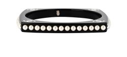 Chanel 15P CC Pearl Edge Square Bangle, Acetate, Black, 3*