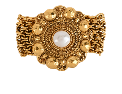 Chanel Vintage Oversized Flower Chain Bracelet, &pound;950, Jewellery, Gold/Pearl, Brass, Front view