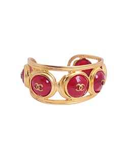 Chanel CC Cuff, Metal/Glass, Gold/Red