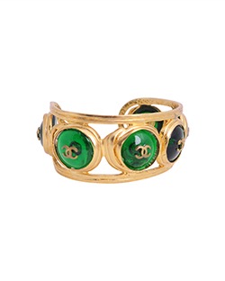 Chanel CC Cuff, Metal/Glass, Gold/Green