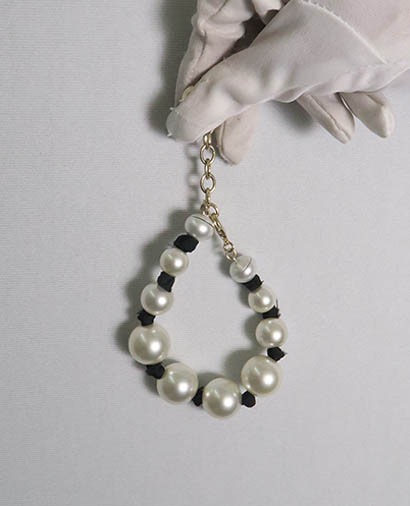 Chanel Ribbon Tie Pearl Bracelet With Box and DB, &pound;295, Jewellery, Black/White, Front view