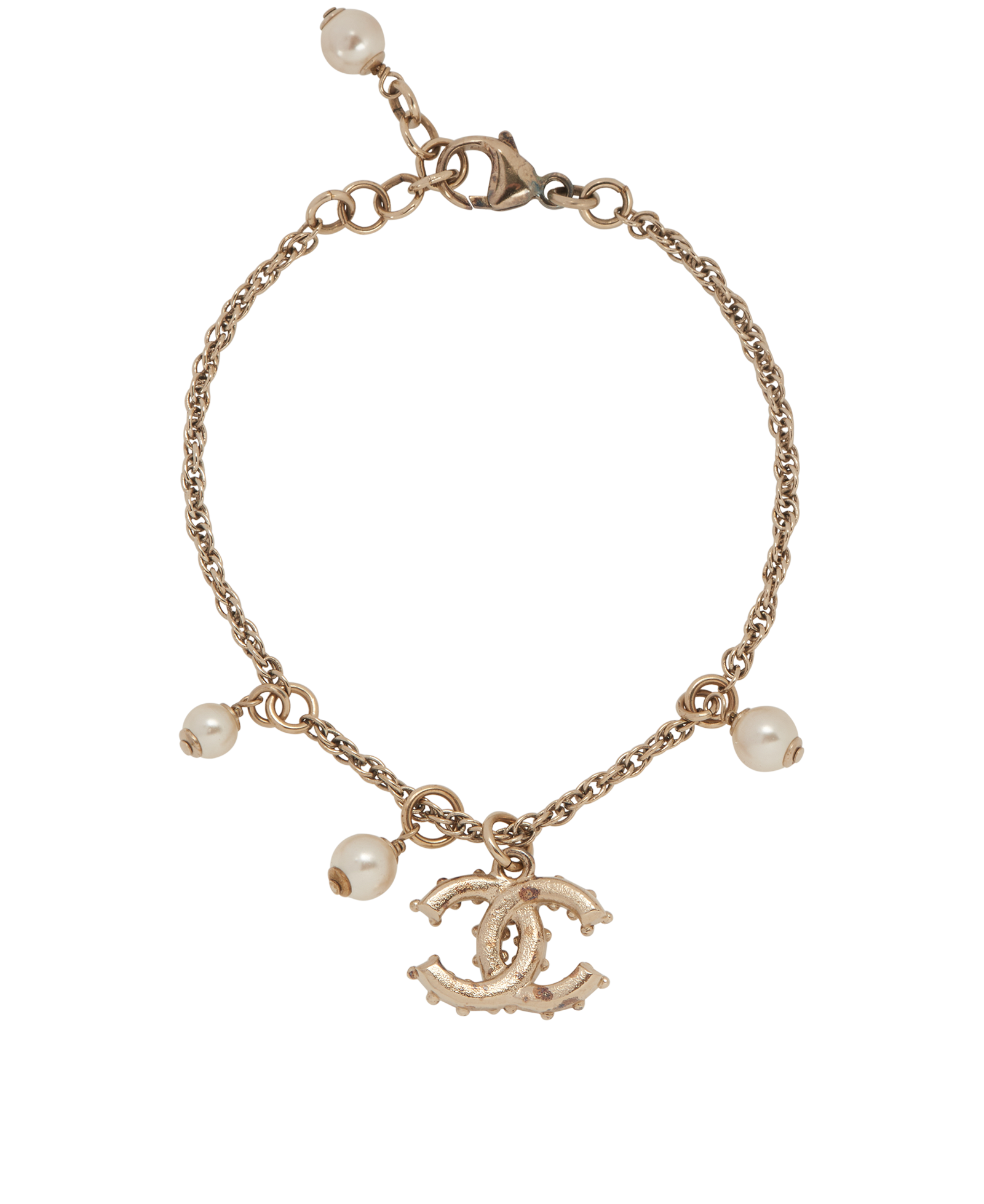 Chanel C19C Embellished CC Bracelet, &pound;450, Accessories, Gold, Brass/Faux Pearl, Back view