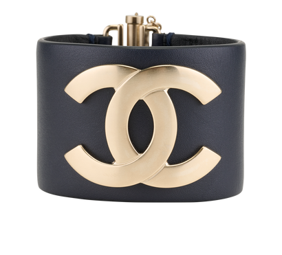 Chanel C18C CC Cuff, &pound;575, Jewellery, Navy, Leather, Front view