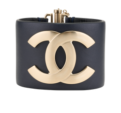 Chanel C18C CC Cuff, Leather/Brass, Navy, B, 3*