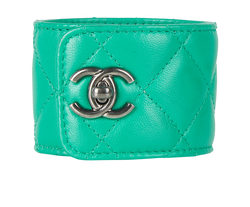 Chanel Twist Lock Quilted Cuff, Leather, Green, MIF, 3*