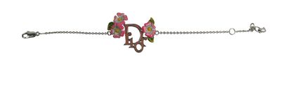 Christian Dior Flower Bracelet, £130, Jewellery, Green/Pink/Silver, Stainless Steel, Front view