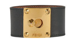 Fendi Goldmine Wide Bracelet, Leather, Black, 2261/M, 2*