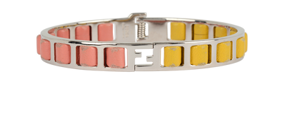 Fendi Fendista Bangle, &pound;120, Jewellery, Pink/Silver/Yellow, Brass/Leather, Front view