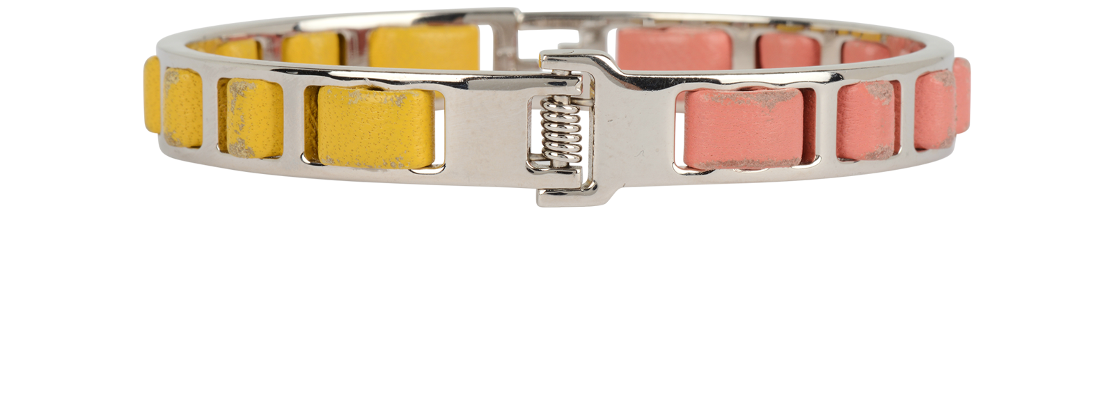 Fendi Fendista Bangle, &pound;120, Jewellery, Pink/Silver/Yellow, Brass/Leather, Back view