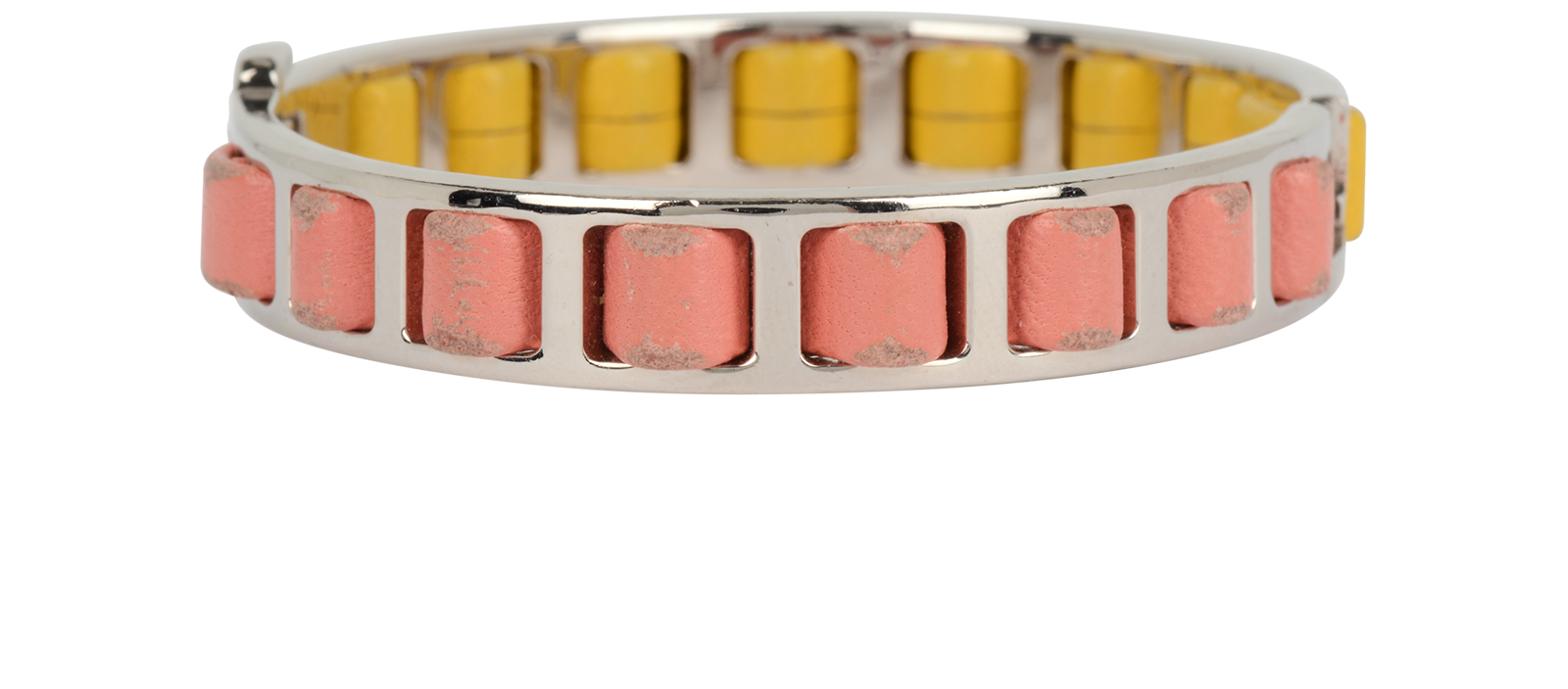 Fendi Fendista Bangle, &pound;120, Jewellery, Pink/Silver/Yellow, Brass/Leather, Side view