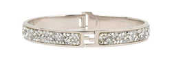 Fendi Crystal Logo Bracelet, Brass, Silver, Sz L, 2*