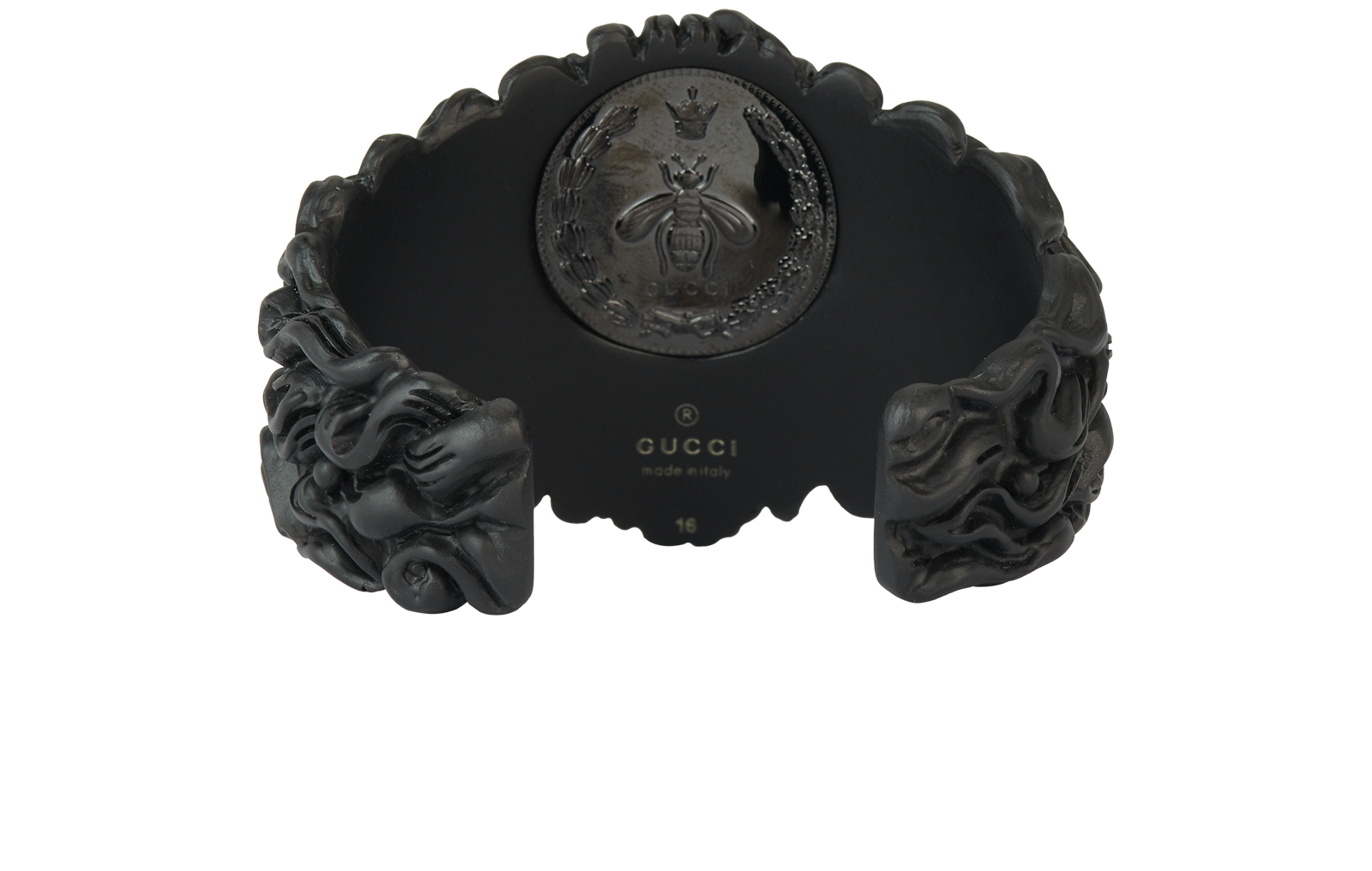 Gucci Lion Head Cuff Bracelet, &pound;110, Jewellery, Black, Brass/Resin, Back view