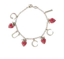 Gucci Logo Strawberries Charm Bracelet, Base Metal, Silver/Red, B/DB, 4*