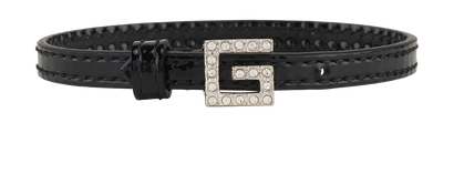 Gucci Embellished G Thin Bracelet, &pound;130, Jewellery, Black, Patent Leather, Front view