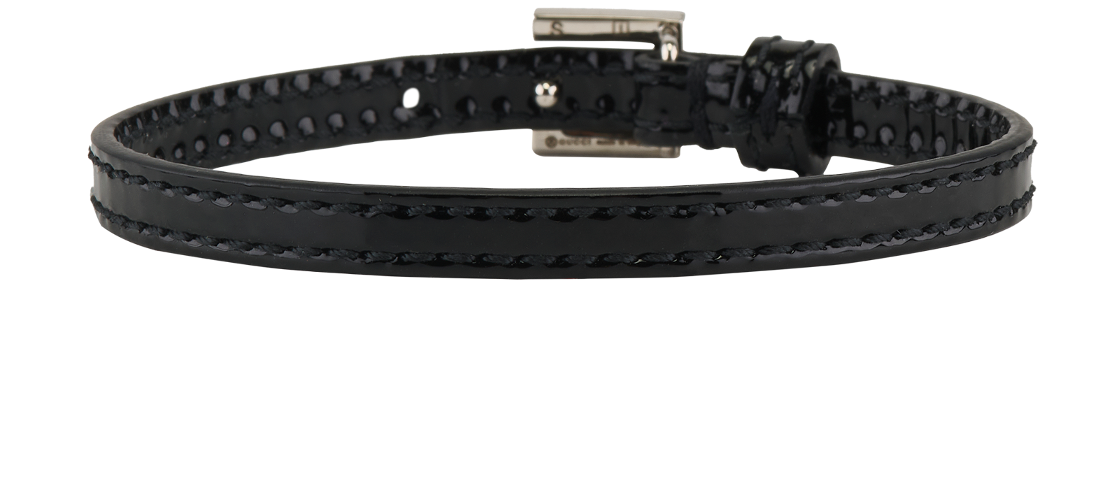 Gucci Embellished G Thin Bracelet, &pound;130, Jewellery, Black, Patent Leather, Back view